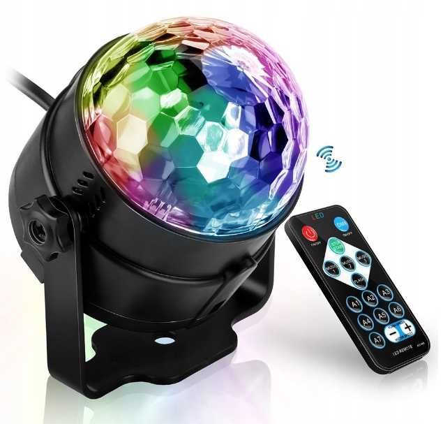 Lampa disco LED kula dyskotekowa projektor RGB zasilanie USB