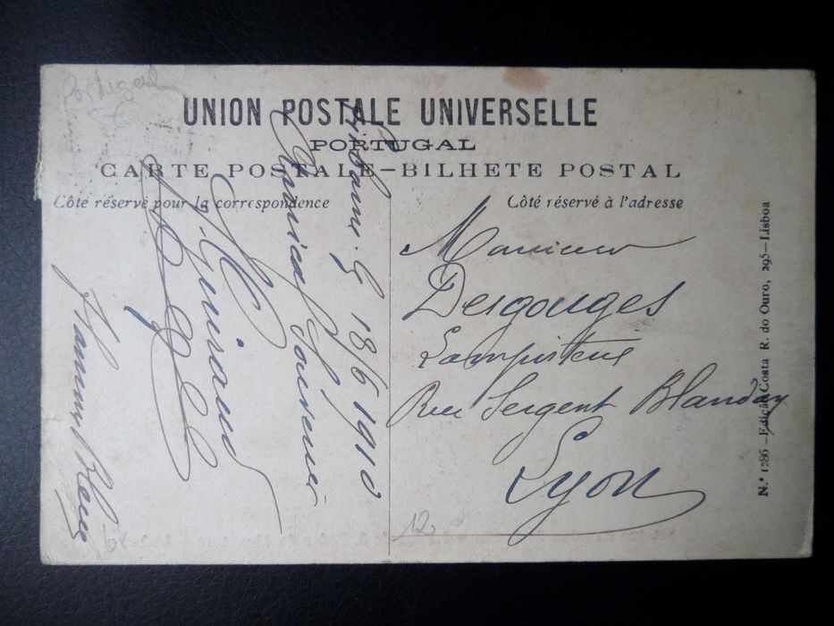 Postal antigo Colorido  ,Lisboa , Selo D. Manuel II , 1910