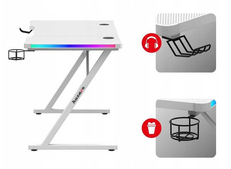 Biurko Gamingowe Huzaro Hero 2.5 RGB WHITE nowe! FV