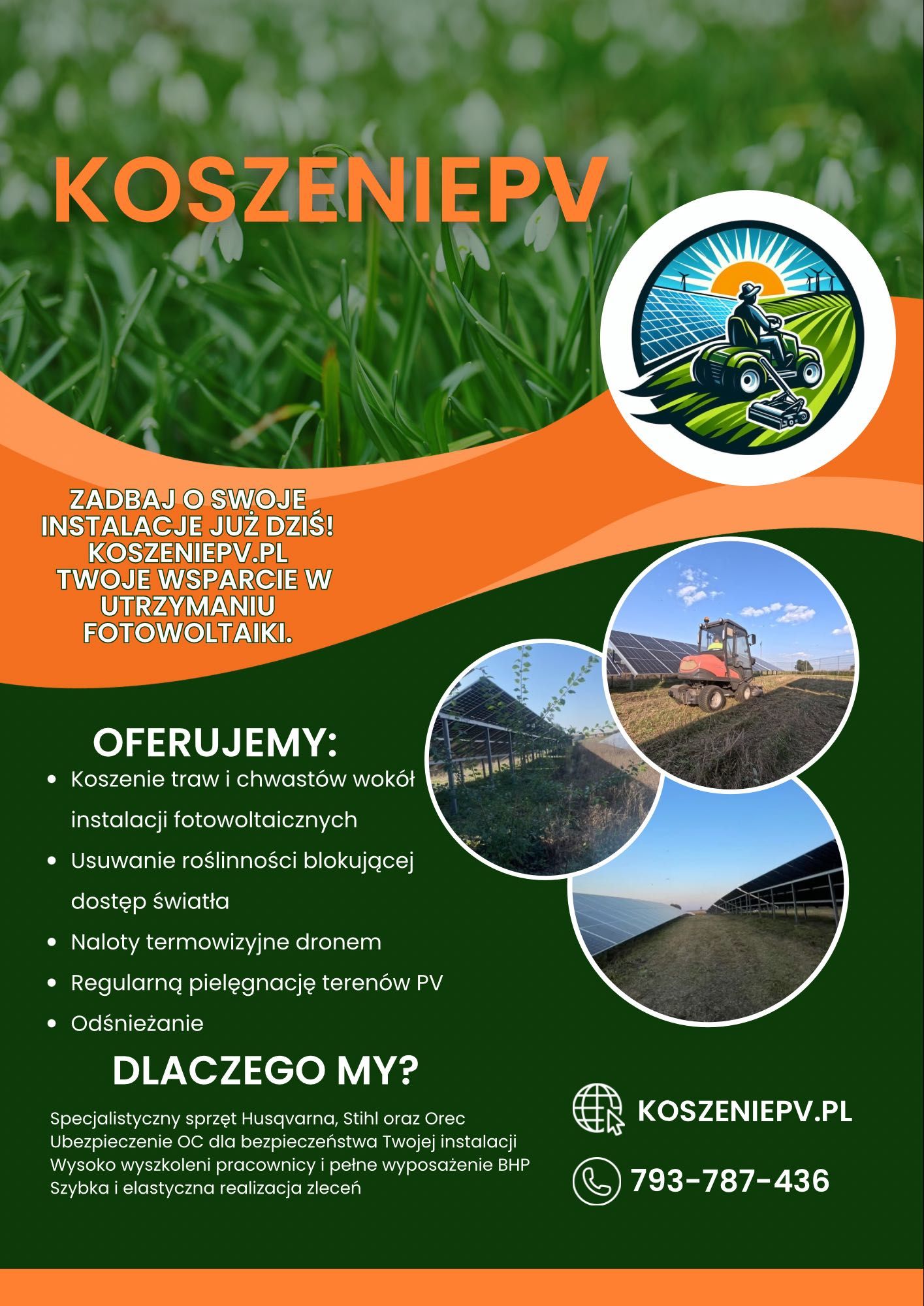 Koszenie farm PV dronem Raymo - koszenie farm fotowoltaicznych w XXIw!