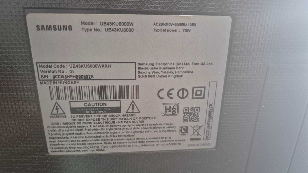 Samsung 43KU6000 uszkodzony