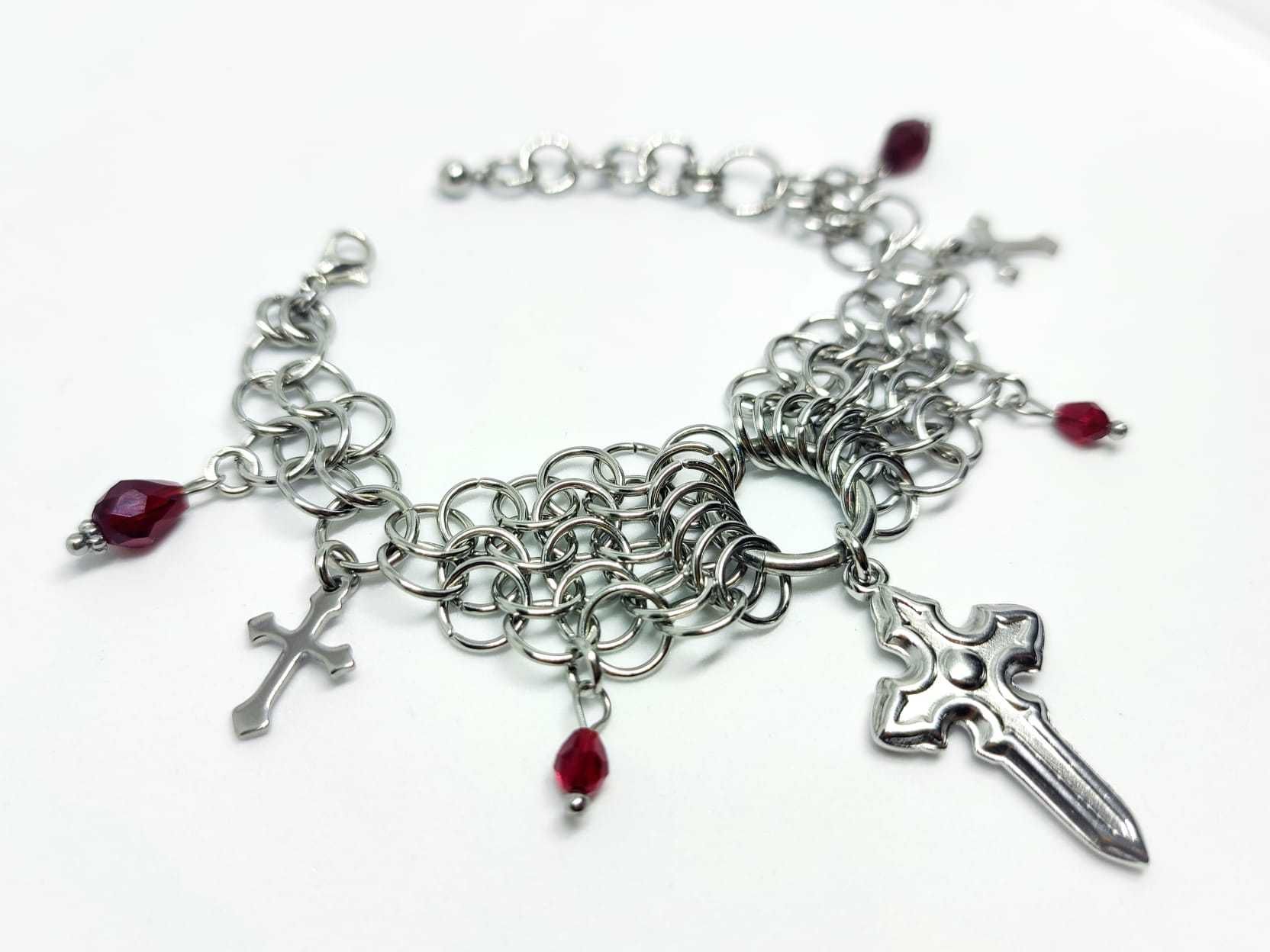 Bransoletka STAL CHIRURGICZNA SZKŁO kolczuga chainmaille