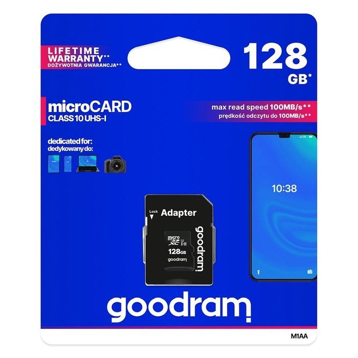 GOODRAM karta pamięci microSD 128GB 100MB/s class 10 UHS I z adapterem