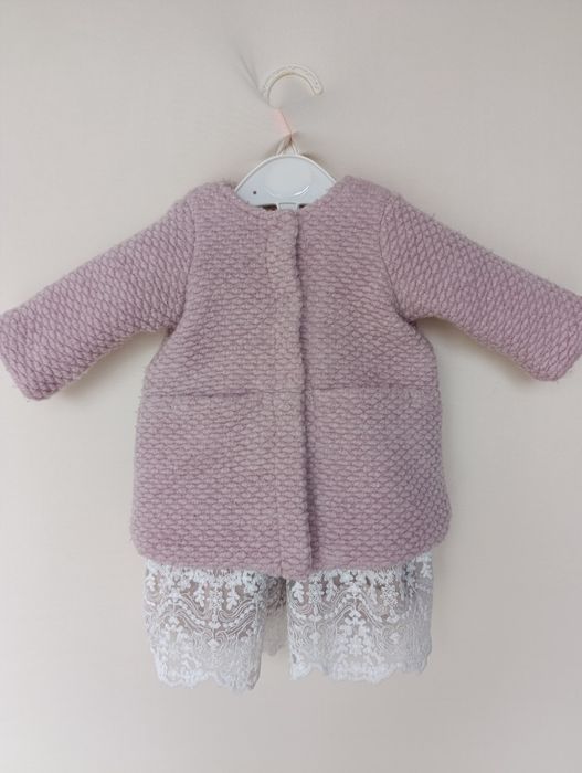 Zestaw na chrzest, komplet do chrztu dla dziewczynki, wełniany płaszcz