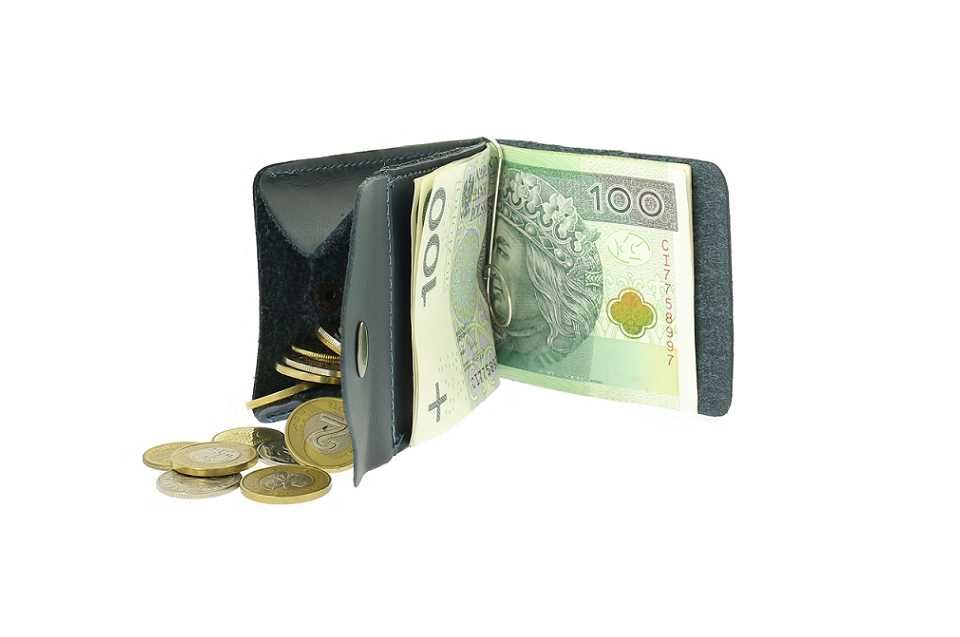 Rustykalna banknotówka na zatrzask skóra naturalna bilonówka granat