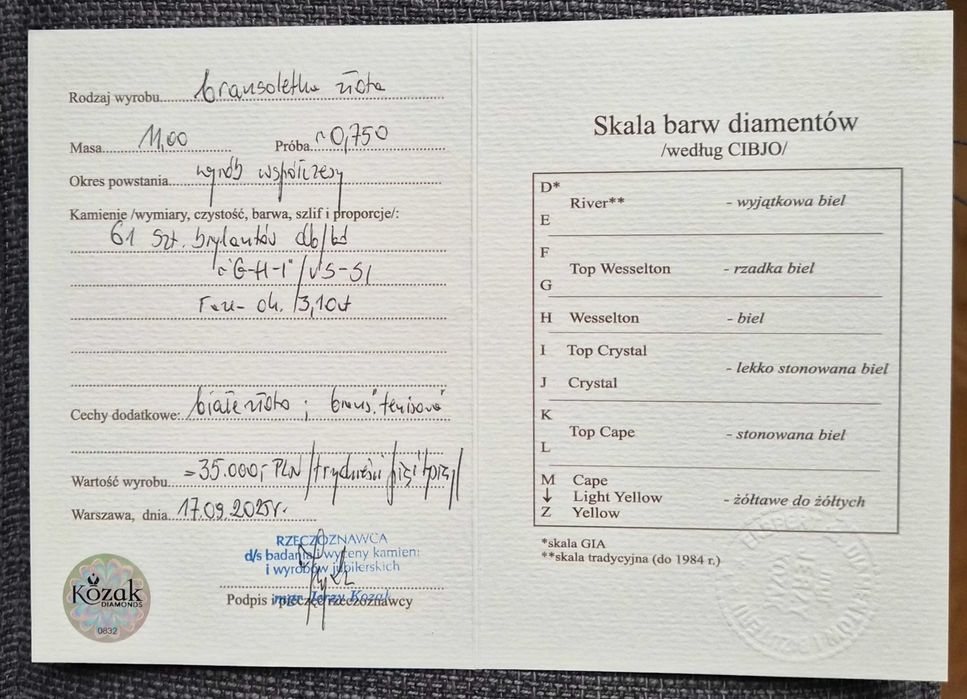 Bransoletka tenisówka białe złoto, Brylanty 61szt., 18cm, 11gr