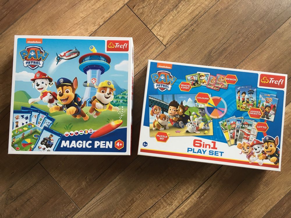 Dwa zestawy Psi patrol magic pen i zestaw 6 w 1 trefl nickelodeon