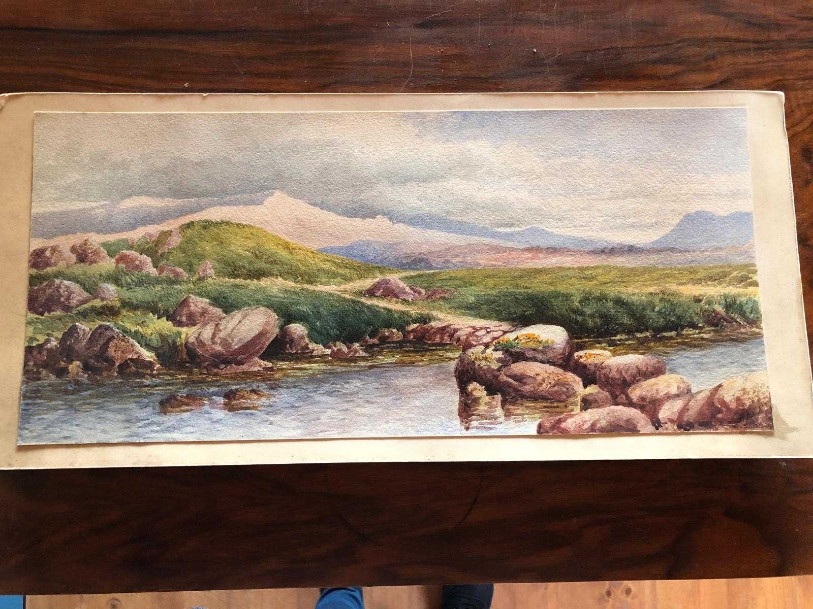 Aguarela de paisagem suiça, de 1868, bom estado