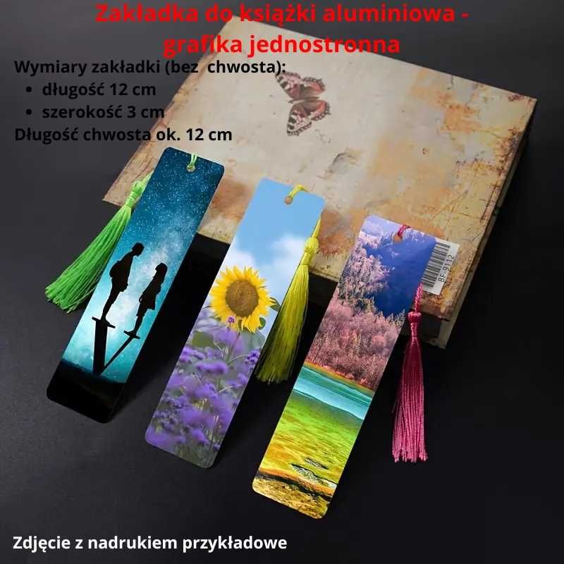 Aluminiowa zakładka do książki z własnym zdjęciem, grafiką, logiem