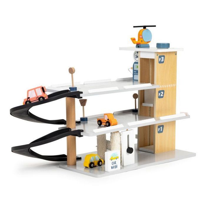 DUŻY Drewniany Garaż • Winda • Samochodziki + HELIKOPTER