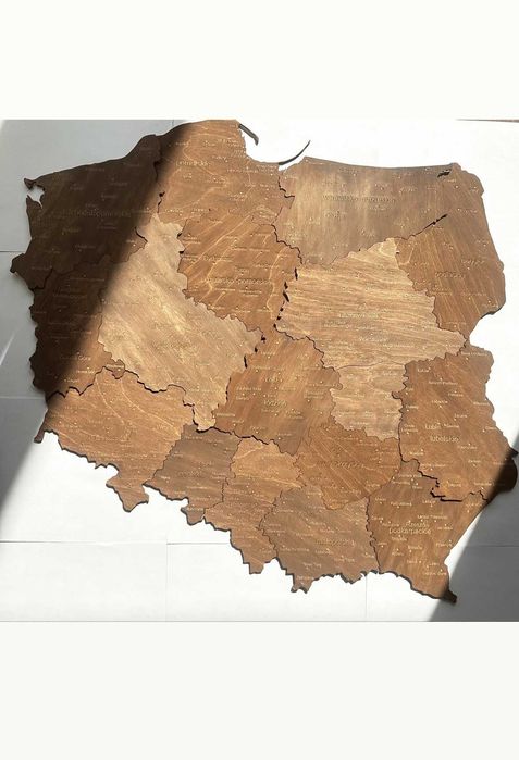 Drewniana nowa mapa Polski Palisander, województwa 75 cm