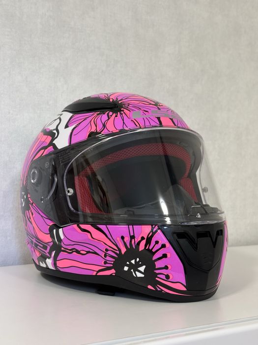 Шолом інтеграл LS2 POPPIES S (55-56) рожевий з білим