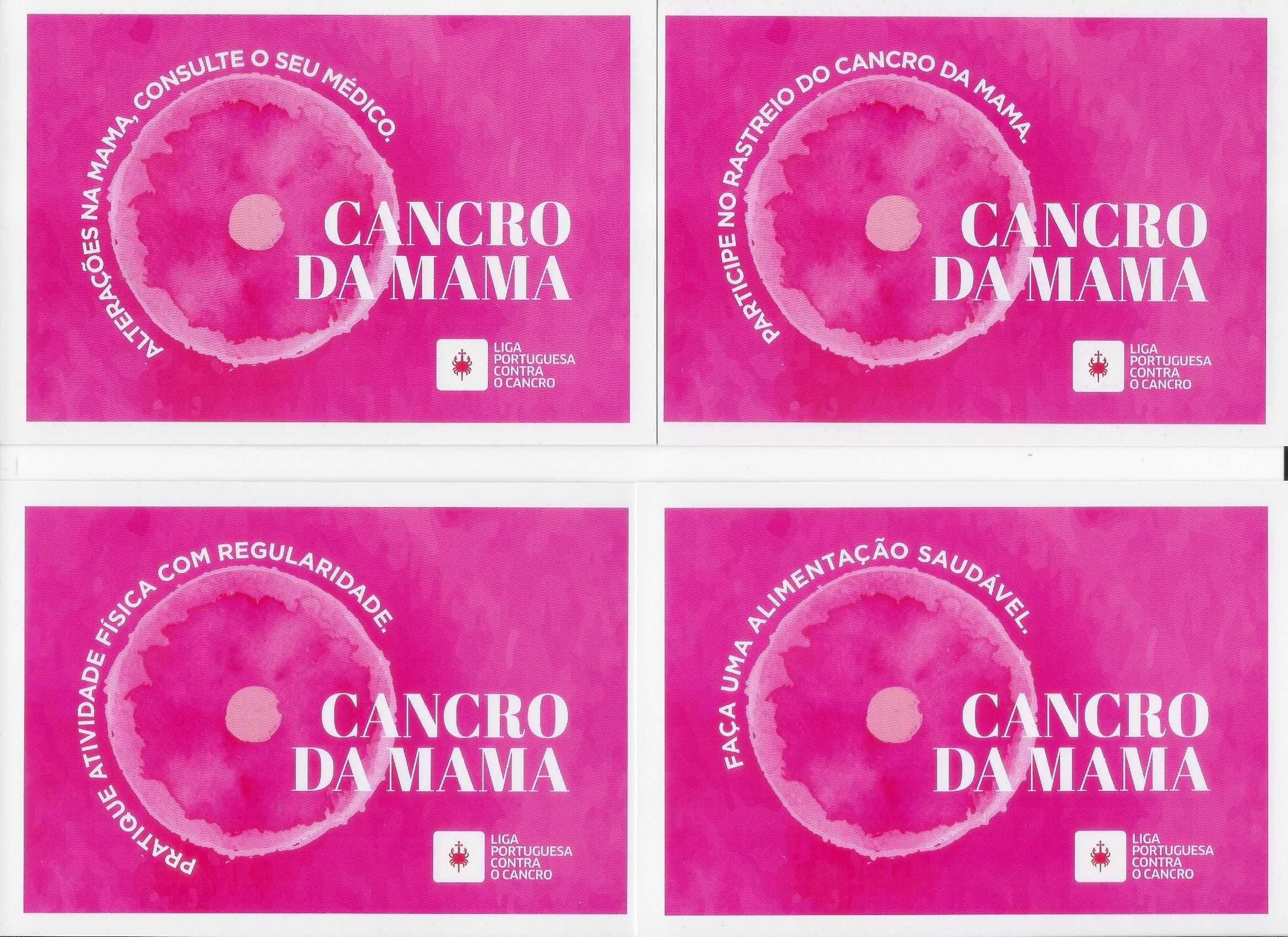 Cancro da Mama - PACK 4 Selos CTT + 4 Bilhetes Postais - 2024