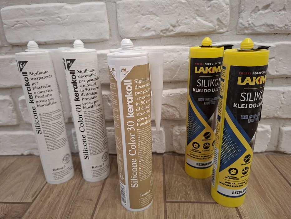 Silikon Kerakoll bezbarwny , 01 biały . 30 brąz . Klej do luster Lakma