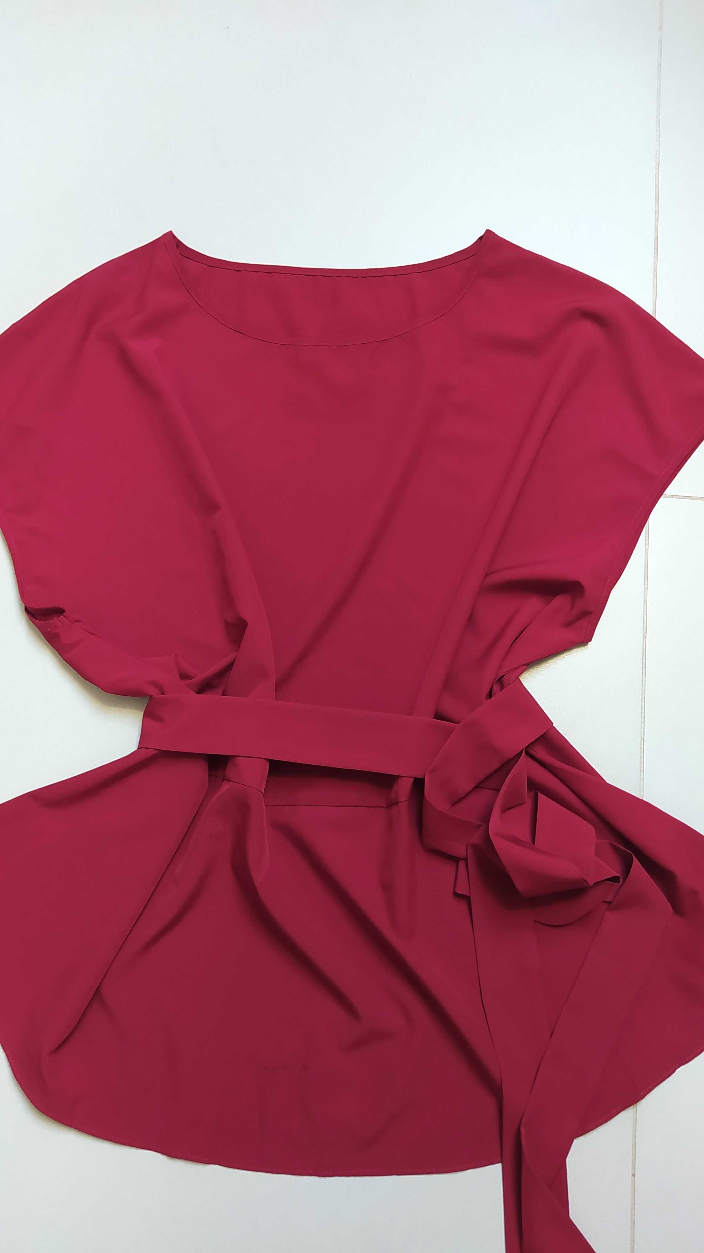 Prześliczna bordowa bluzka elegancka XL 2XL burgund krótki rękaw lato