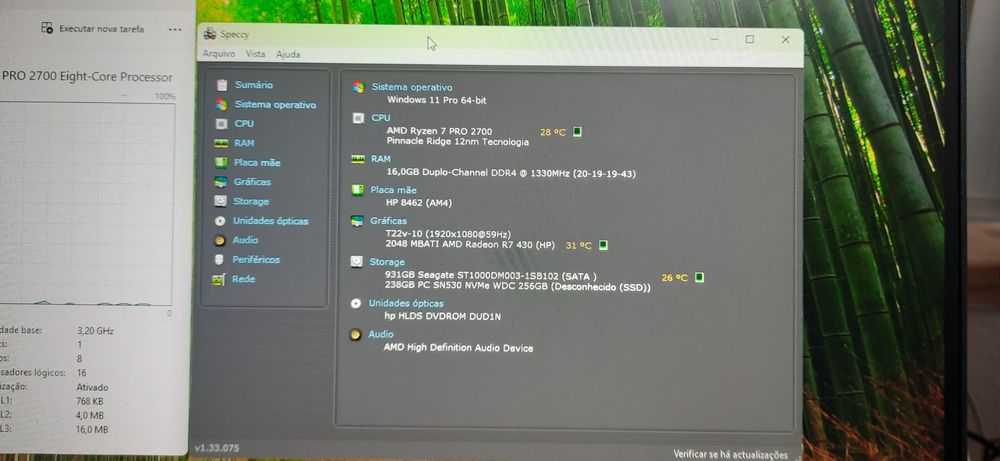 Pç LowGaming HP|Ryzen.7.Pro-3.2G|R7-430-2G|16G|HDMI|256G+1TB|5G+BT|W11