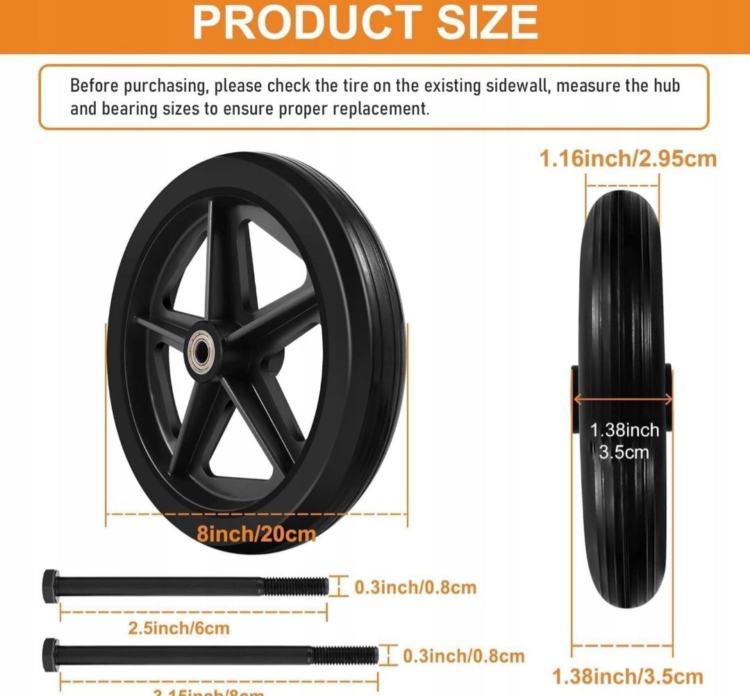 2 Koła 8" do Wózków Spacerowych Inwalidzkich Balkoników 20cm