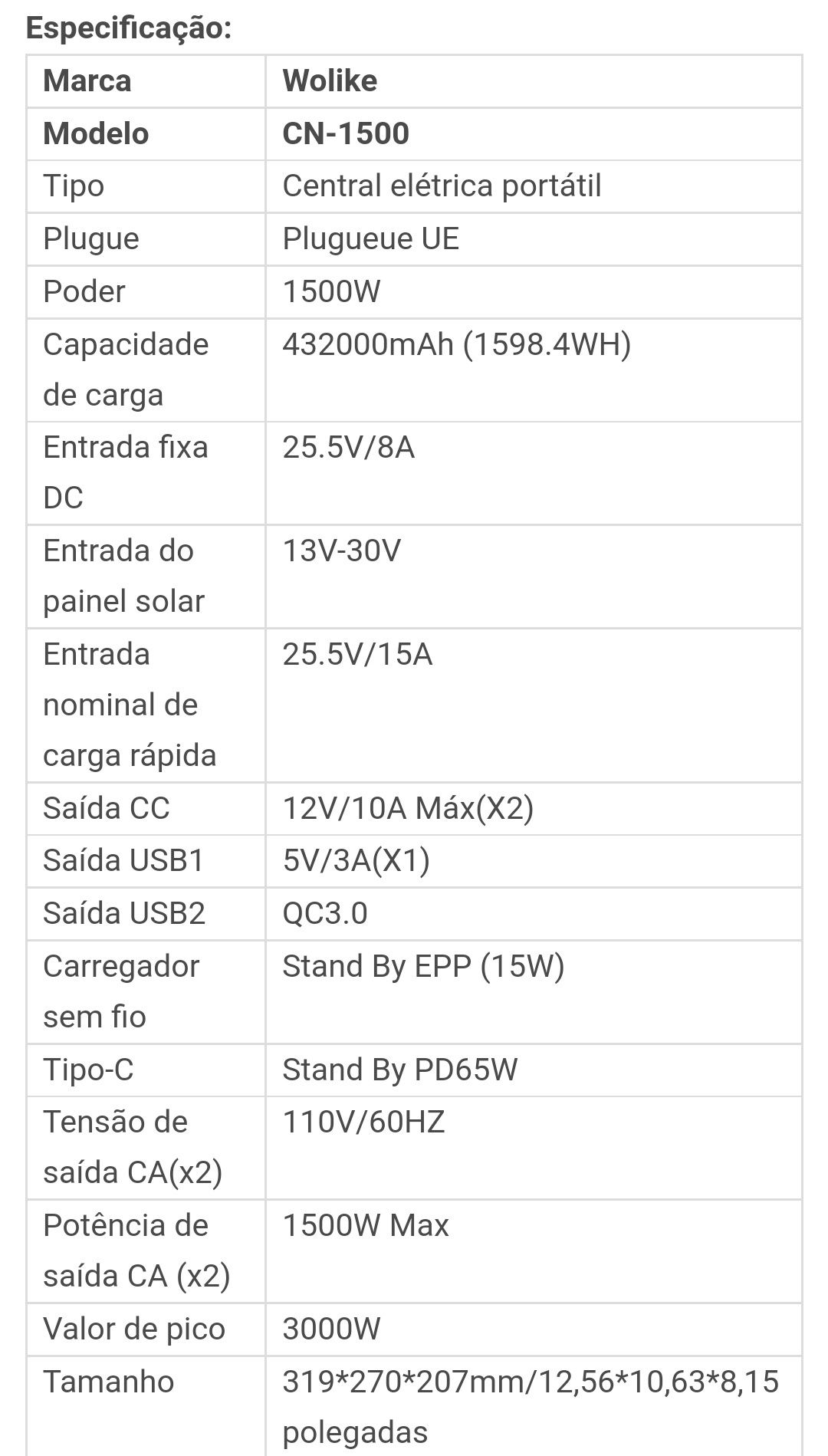 Gerador/Estação de Energia portátil para ALUGAR 1500W 432000mah