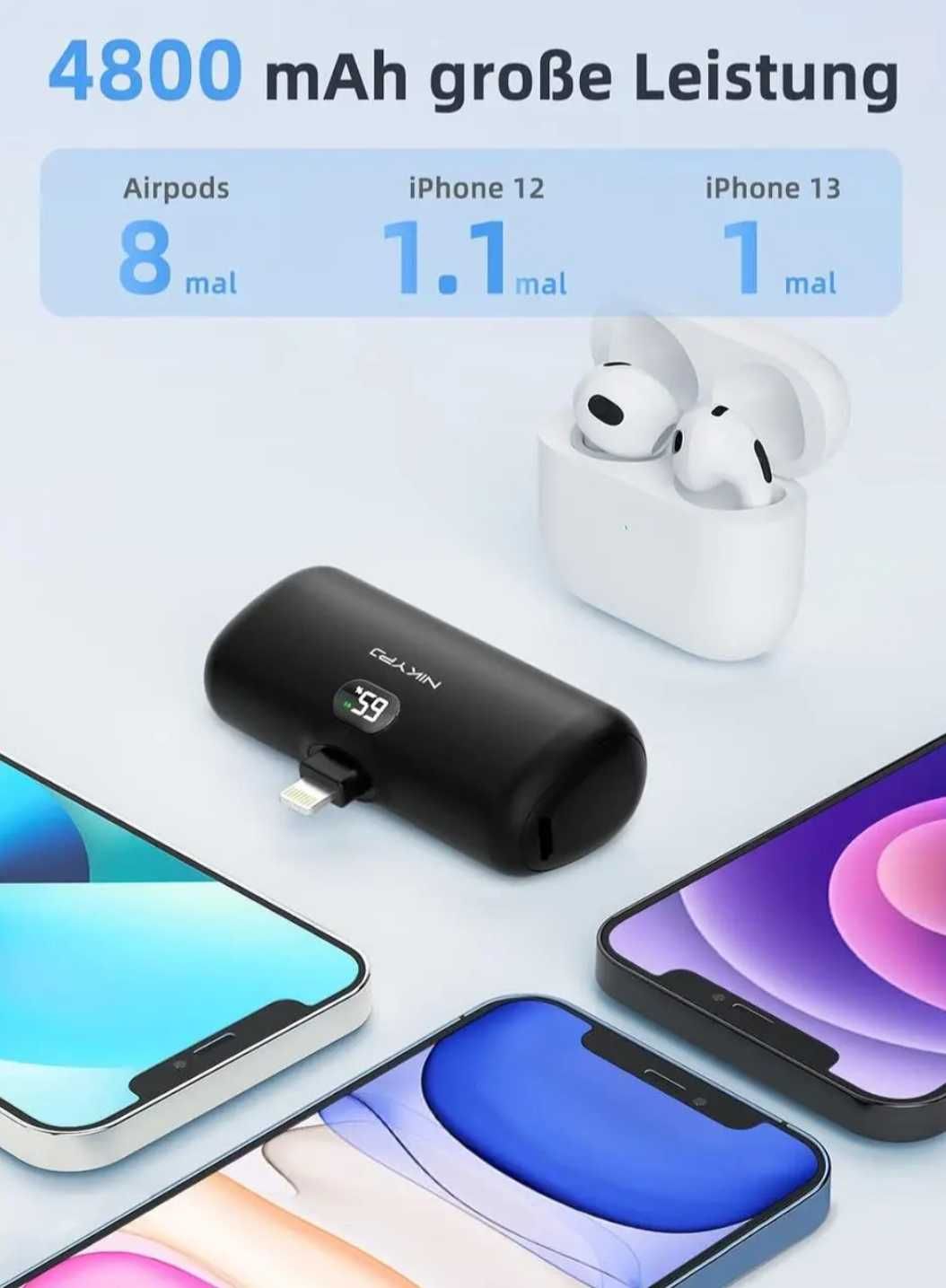 NIKYPJ Powerbank с дисплеем 4800 мАч, разъем Lightning