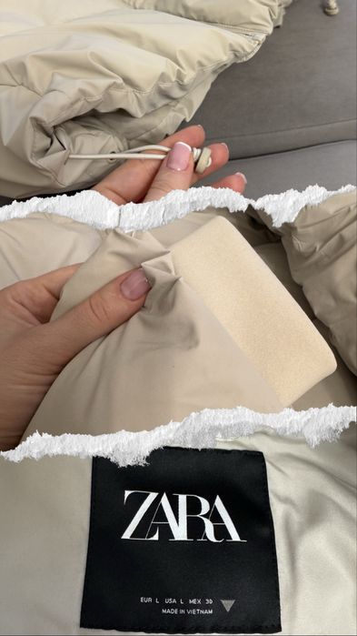 Зимова жіноча куртка-пуховик Zara ( L, 30) світло-сіра