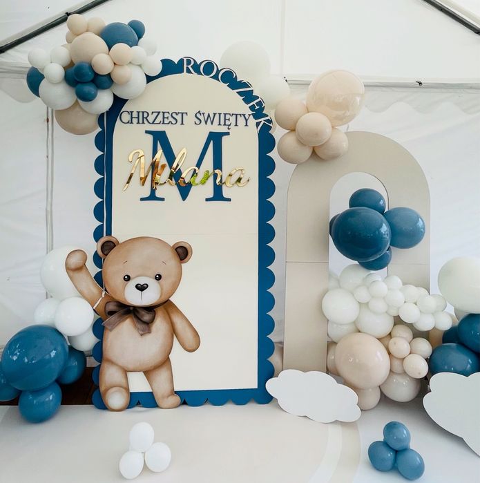 Ścianka zdjęciowa balonowa chrzest roczek urodziny event firmowy
