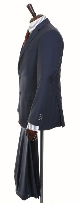 HUGO BOSS modny granatowy garnitur męski wełna Super 120 melanż r. 46