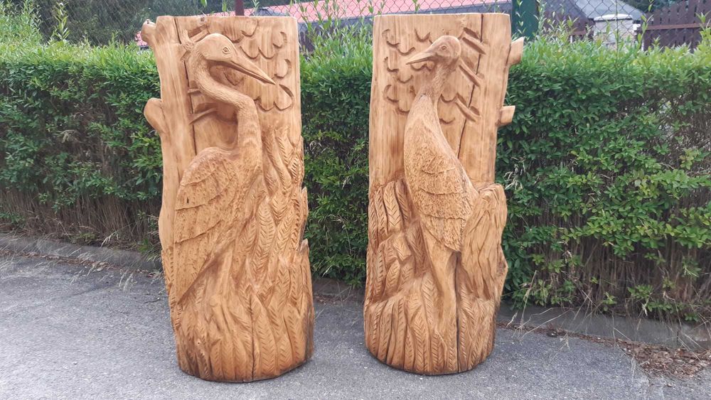 Rzeźba drewniana ogrodowa czapla i żuraw