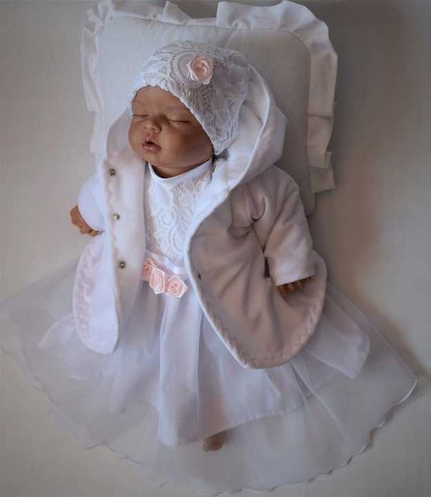 Lena 4 częściowy Komplet Sukienka Płaszcz do CHRZTU