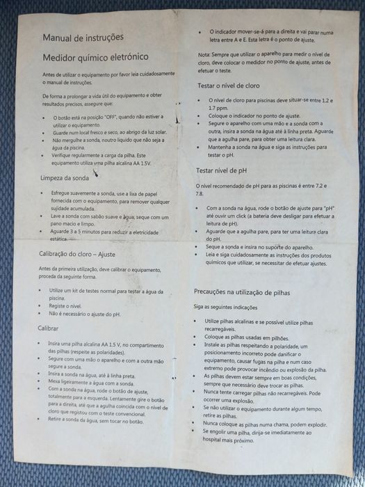 Oferta Relâmpago – Medidor pH/Cloro Piscinas (Cód. 209012)
Descrição: