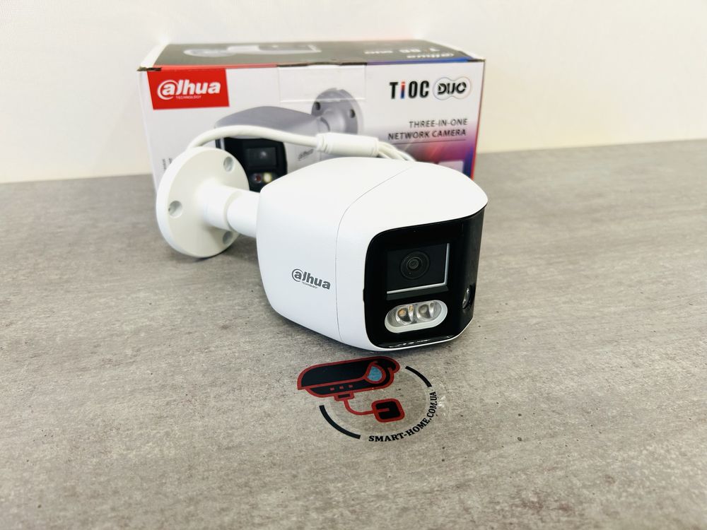 Панорамная с сиреной 8Мп Dahua IP камера Dual TIOC PoE видеонаблюдение