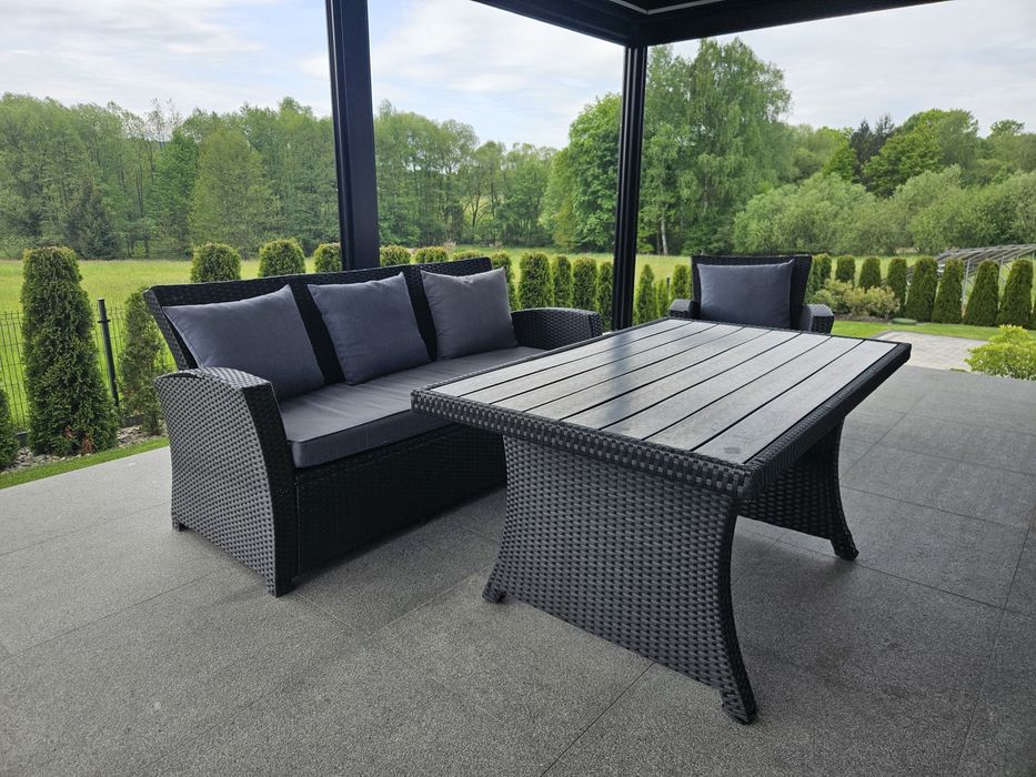 Meble ogrodowe zestaw sofa fotel stałe antracyt