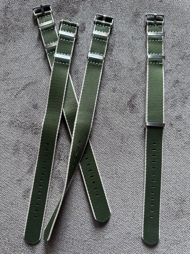 Pasek Nato 20mm Nowy zielono-beżowy srebrna sprzaczka