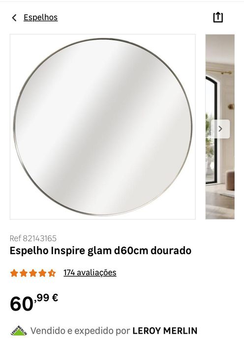 Espelho redondo dourado novo 60 cm