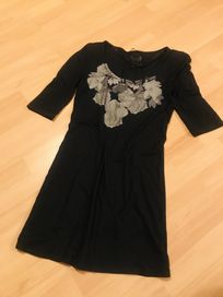 Mała czarna tunika mini sukienka kwiaty