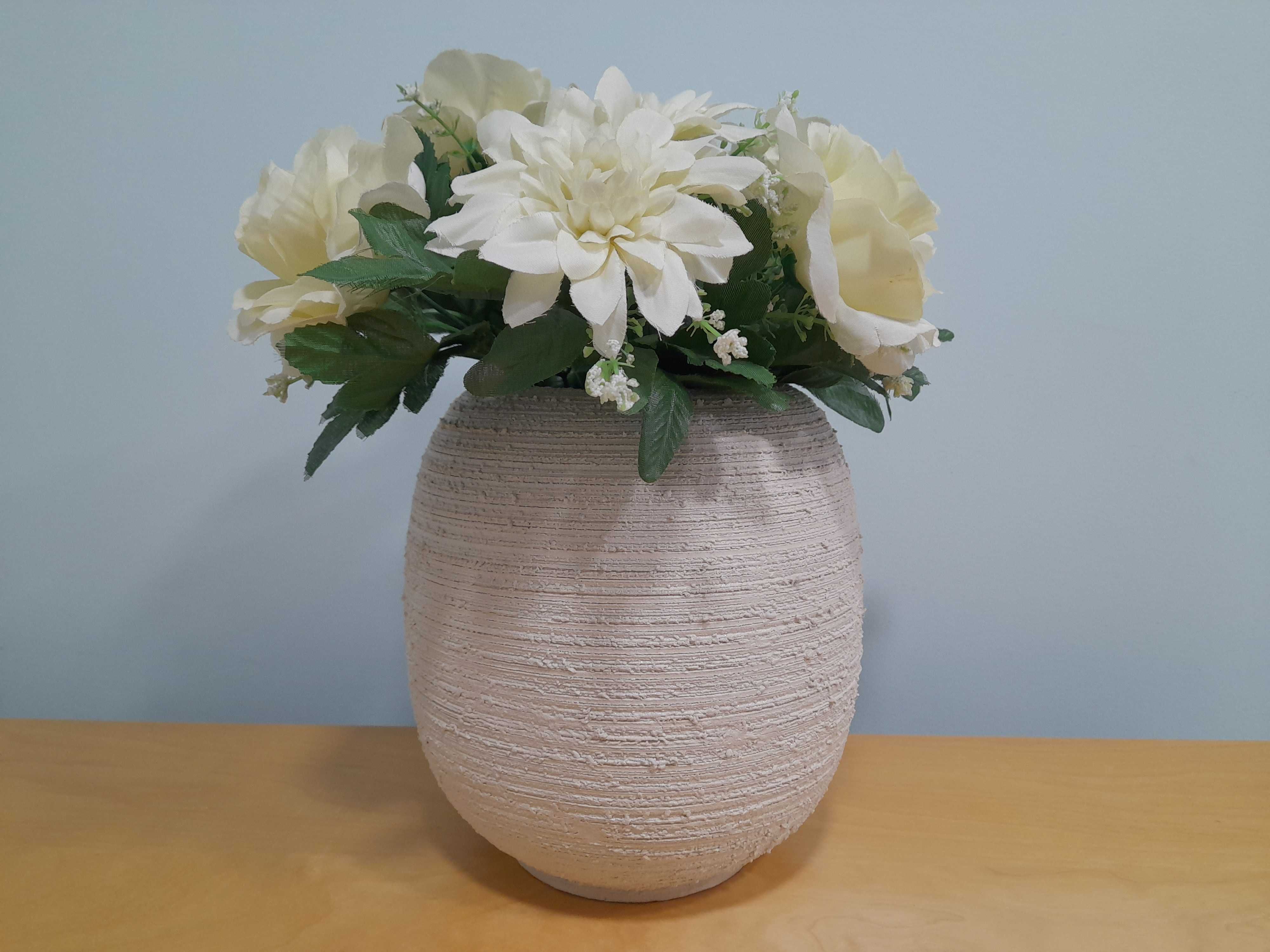 Ozdobny WAZON strukturalny ceramiczny surowy drapany loft wys.21 cm