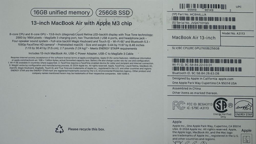 Apple MacBook Air 2024 13.6“ M3 16/256