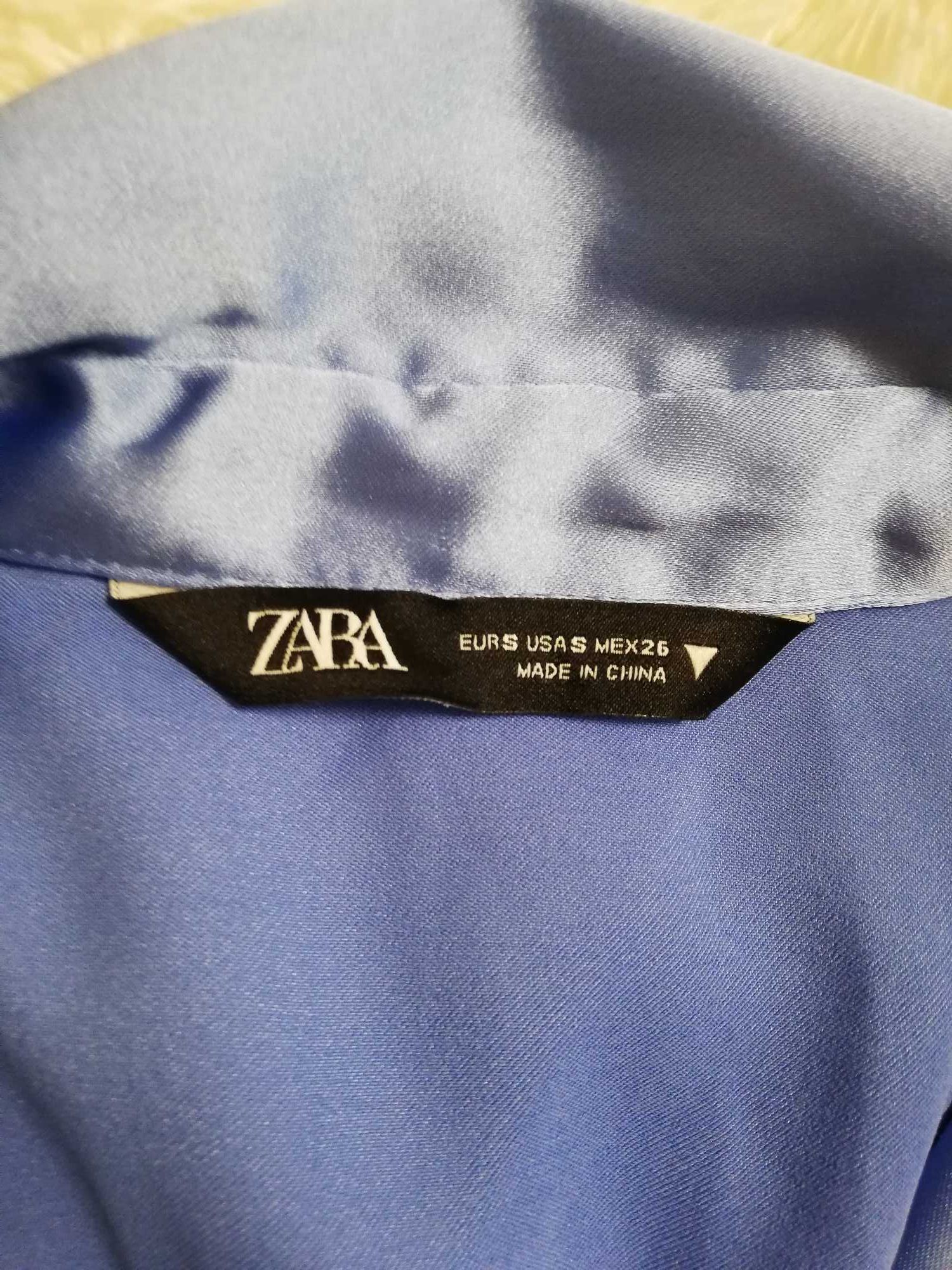 sukienka satynowa Zara S 36 błękit cudowna sexy marszczona na boku