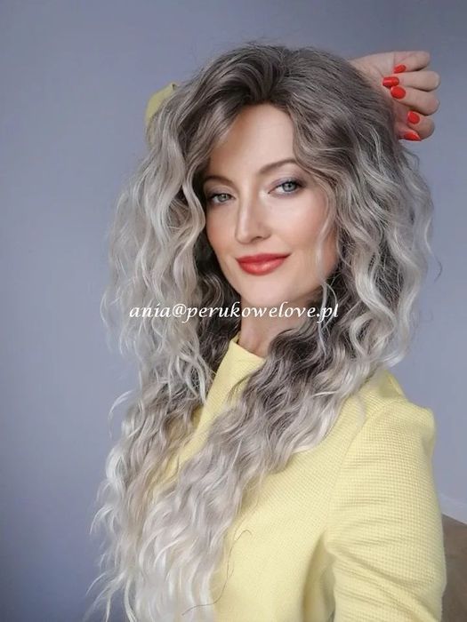 Peruka blond SMOKEY popielaty OMBRE afro loki kręcone włosy