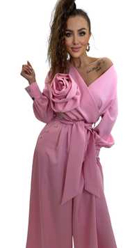 Elegancki kombinezon szerokie nogawki róża kolory Lola bianka