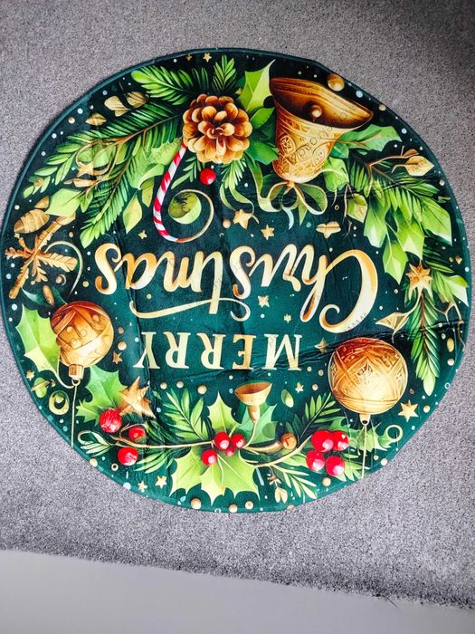 Okrągły dywanik 80cm pod choinkę świąteczny antypoślizgowy