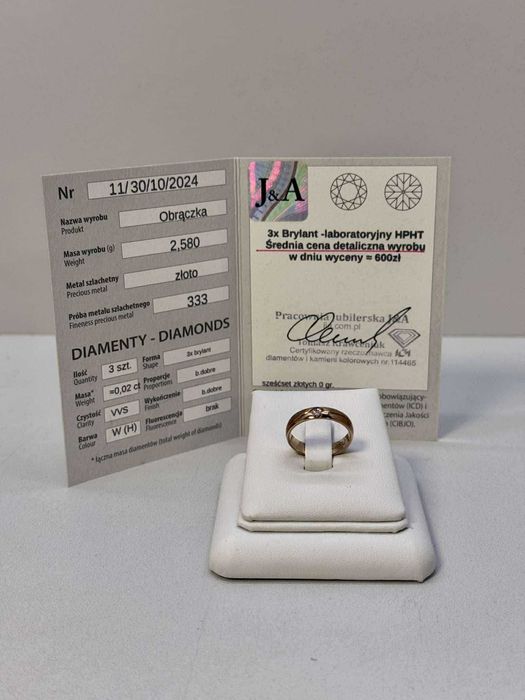 Obrączka z diamentami próba 333