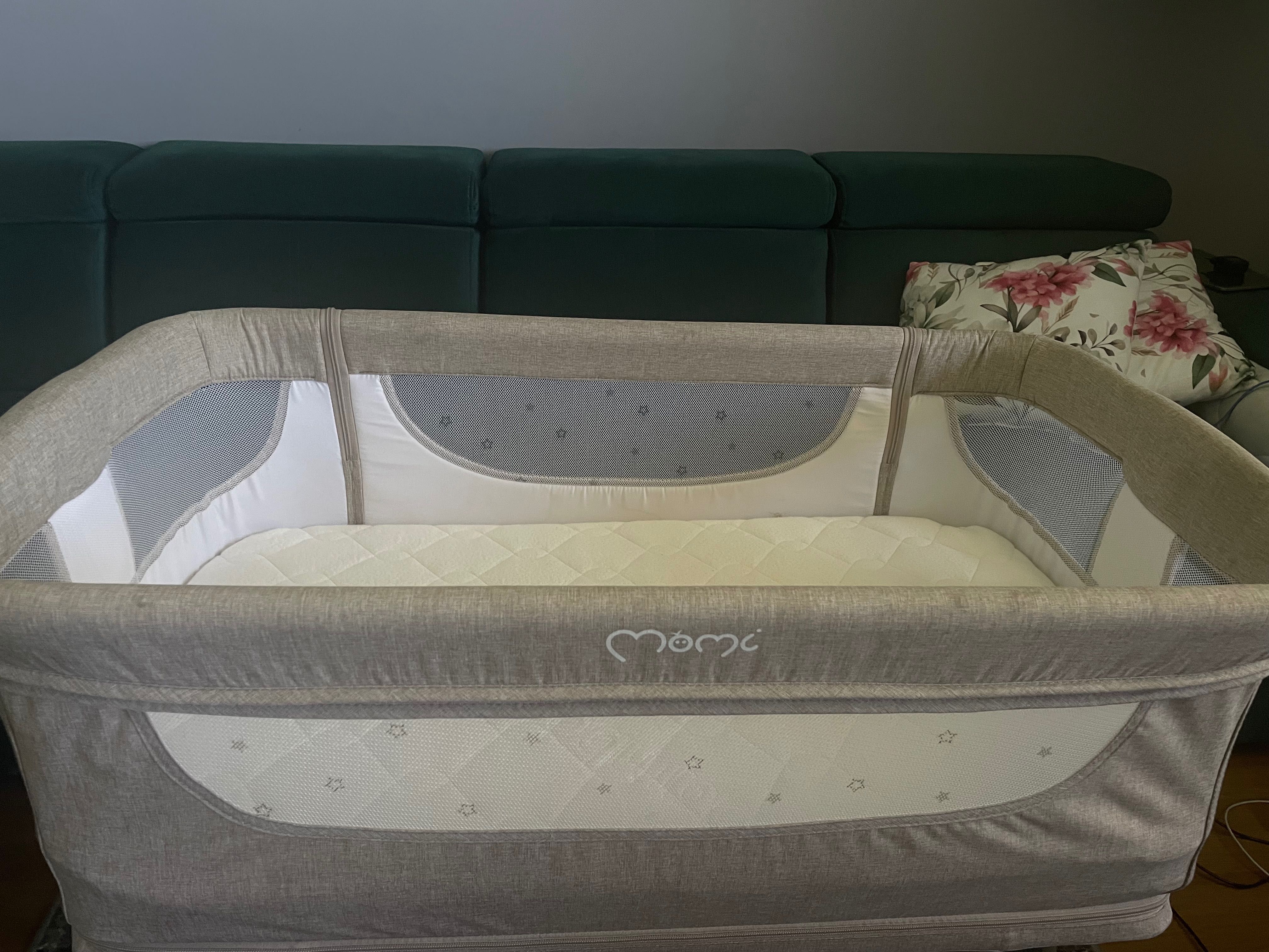 Łóżeczko dostawne MoMi SMART BED z niemal nowiutkim materacem