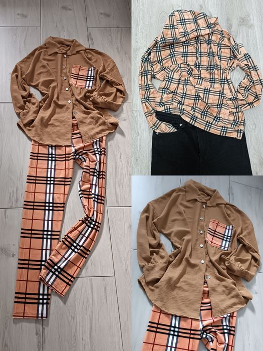 Zestaw 3 cz. krata uni na S M L xl łęgi koszula + bluza trzyczęściowy