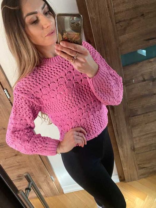Sweter ZARA różowy ażurowy r. 36