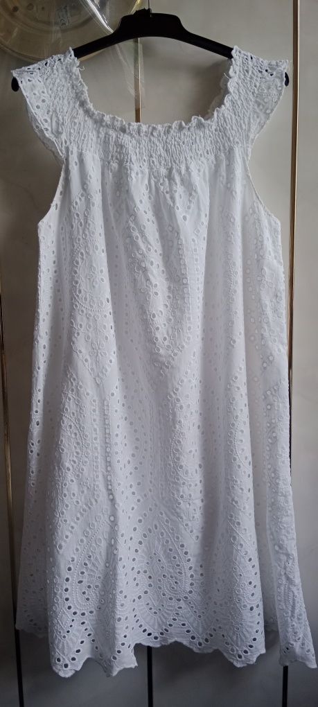 Sukienka biała ażurowa L , XL włoska MiLady