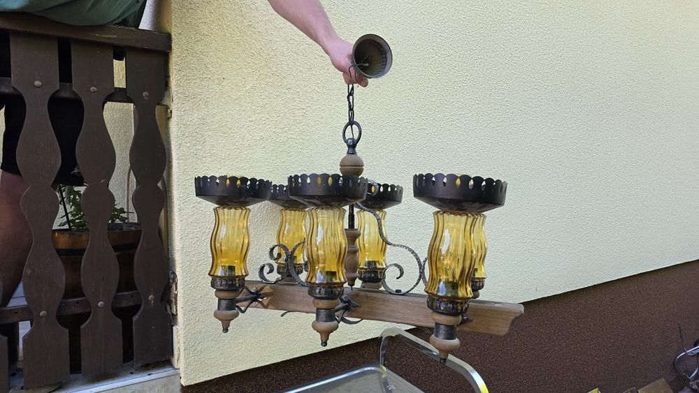 Żyrandol lampa sufitowa drewo loft retro restauracja bar