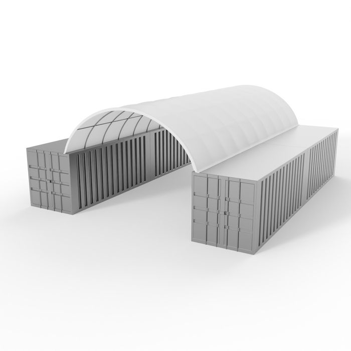 Zadaszenie kontenerowe 6x12m ze ścianą tylną PVC 750g/m2