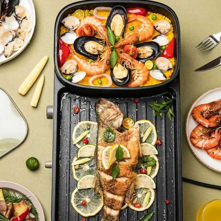 Przenośna turystyczna kuchenka - garnek - hotpot - 2 osobne patelnie.