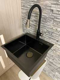 Кухонная мойка Platinum  HANDMADE PVD 50-50 чорная 3/1.5mm