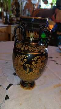 Porcelanowy czarny wazonik pozłacany 24k złotem hand made in Greece